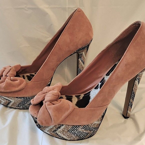Jessica Simpson Devin 2 Sparkle Platform Stiletto Pink Blush Bow Suede Size 9 B - Picture 3 of 10